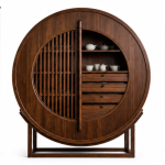 Lemari Display Bulat Kayu Jati Solid